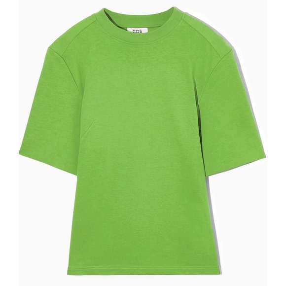 Classy Tops - COS Power Shoulder SLIM WAISTED T-SHIRT Bright Green Fitted NWOT Classy Size S